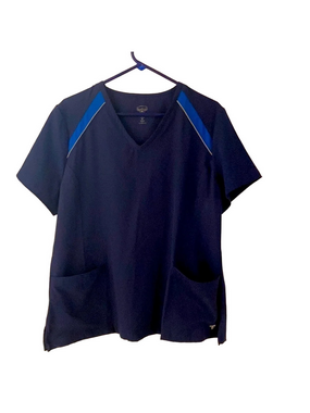 Material Girl Scrub Top XL Navy Blue Stretch Medical Uniform Shirt